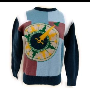 Christian Dior Sweater Colorblock Compass Graphic Sweater - Blue/Green/Maroon